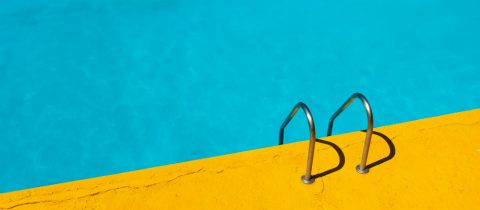 swimming pool ladder bright blue yellow