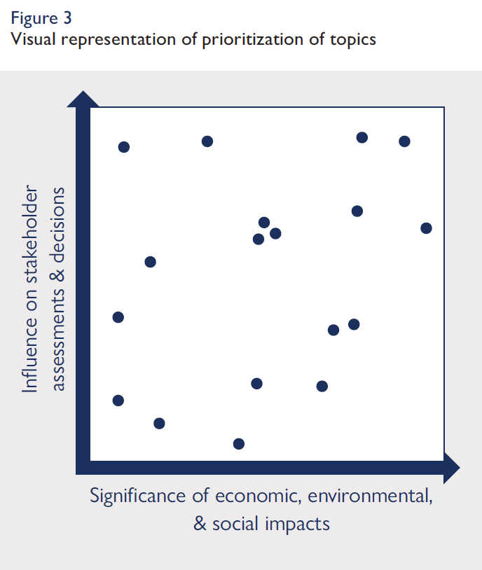 Visual representation of prioritization of material topics for CSR reporting